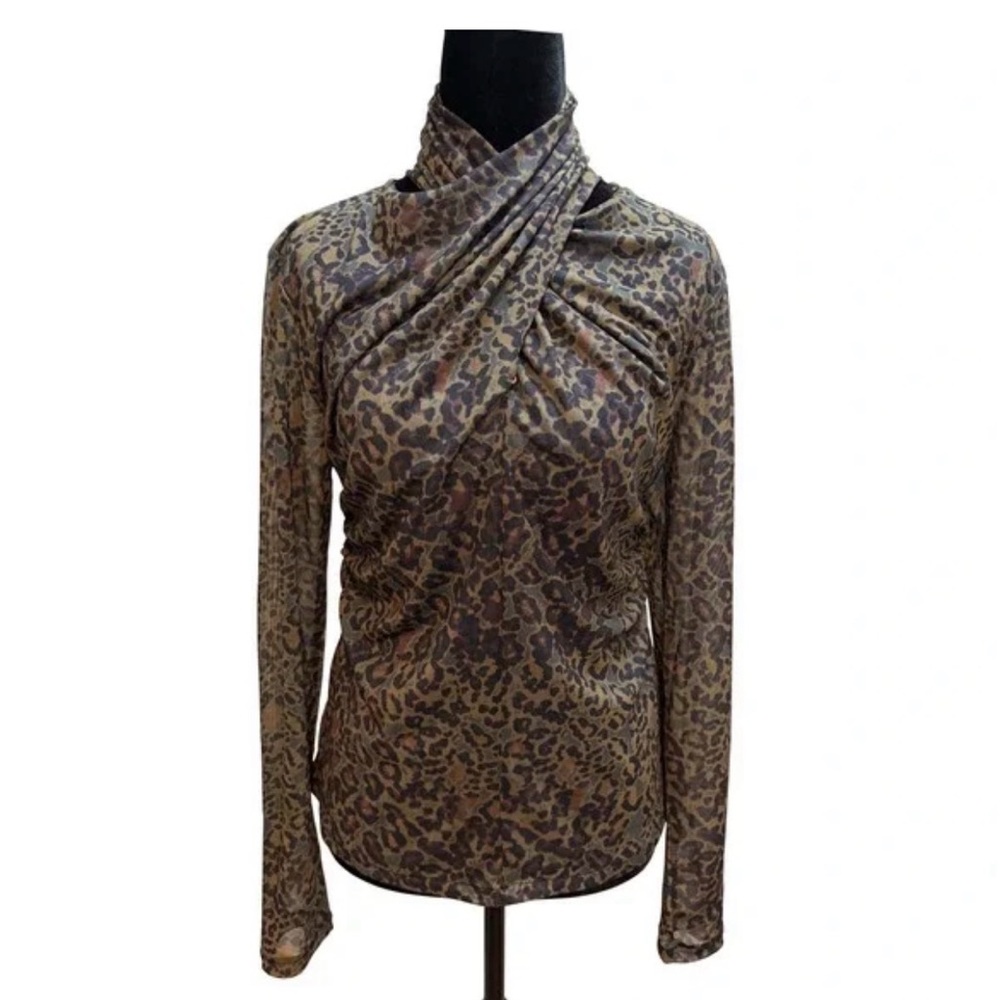 All Saints Leopard Print Long Sleeve Top